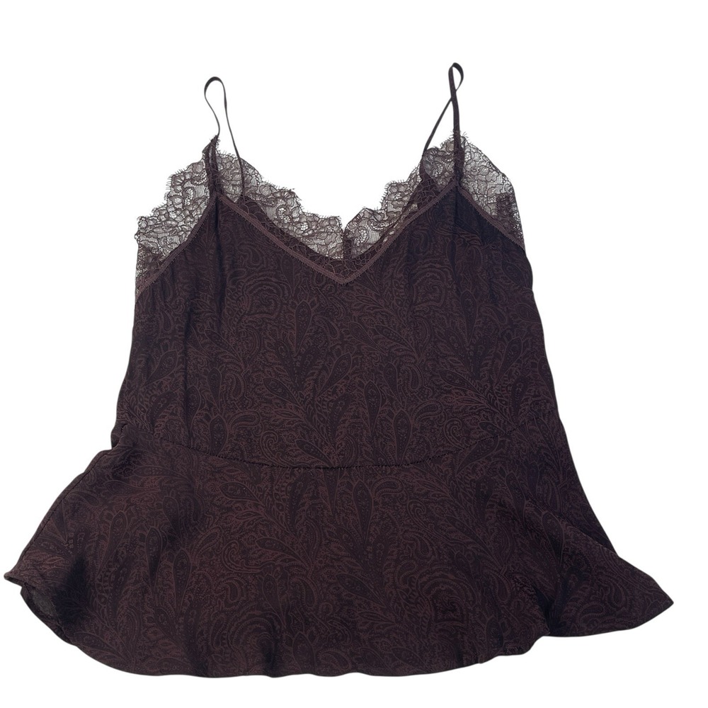 H&M Plum Paisley Lace-Trim Spaghetti Strap Cami Top Women's US 2